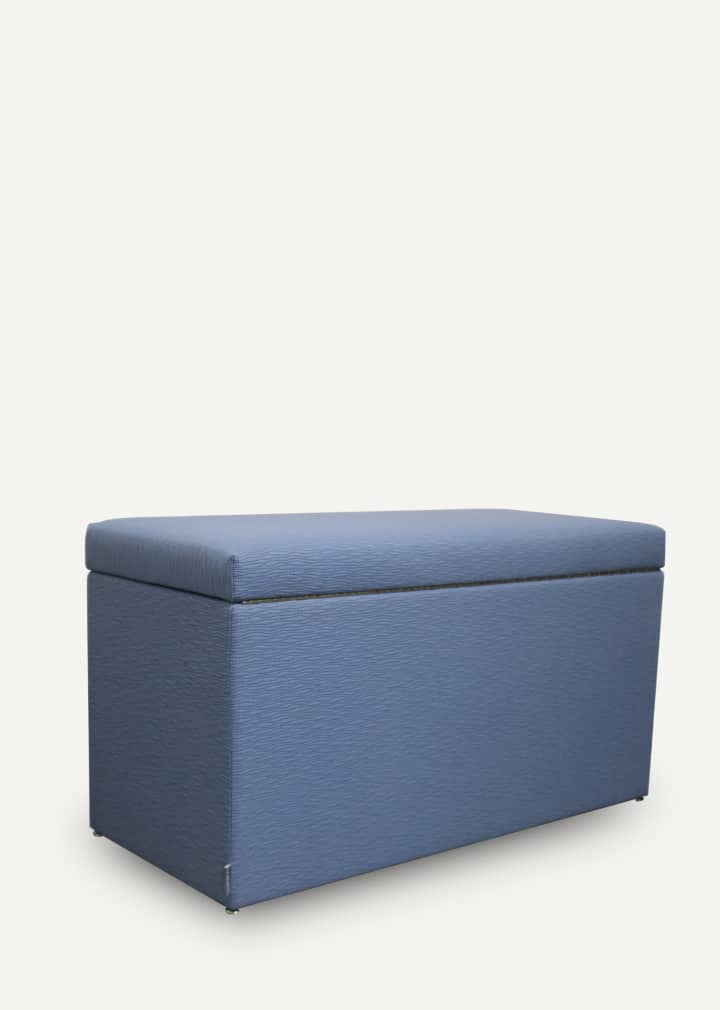 bespoke Luwiss creation bench chest with top lid blue fabric covered
