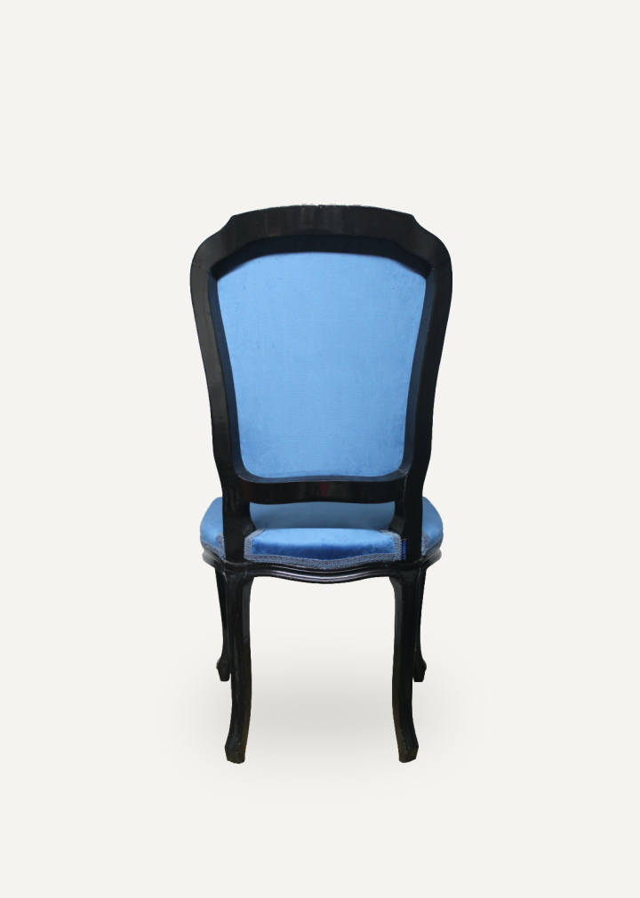 reupholstery antique black wood and blue velvet chair