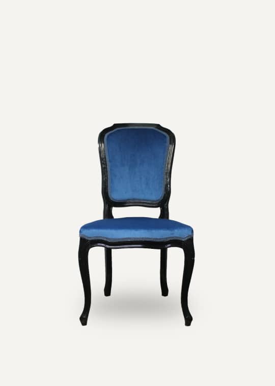reupholstery antique black wood and blue velvet chair