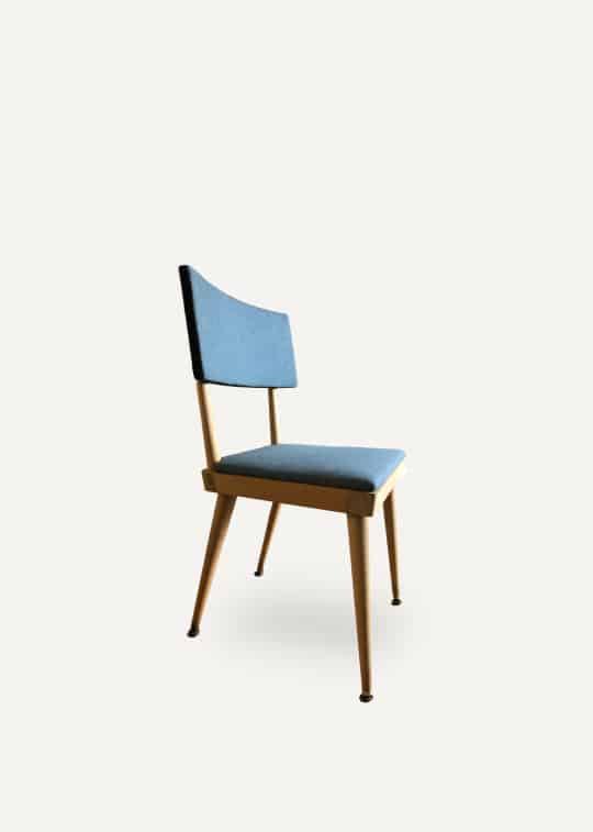 rembourrage chaise vintage années 50 en bois recouvrement en tissu de laine