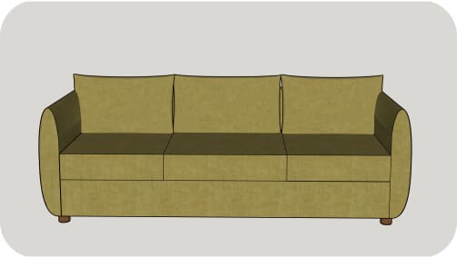 Croquis d'un sofa 3 places avec 3 coussins au siège et au dossier - sofa sur mesure