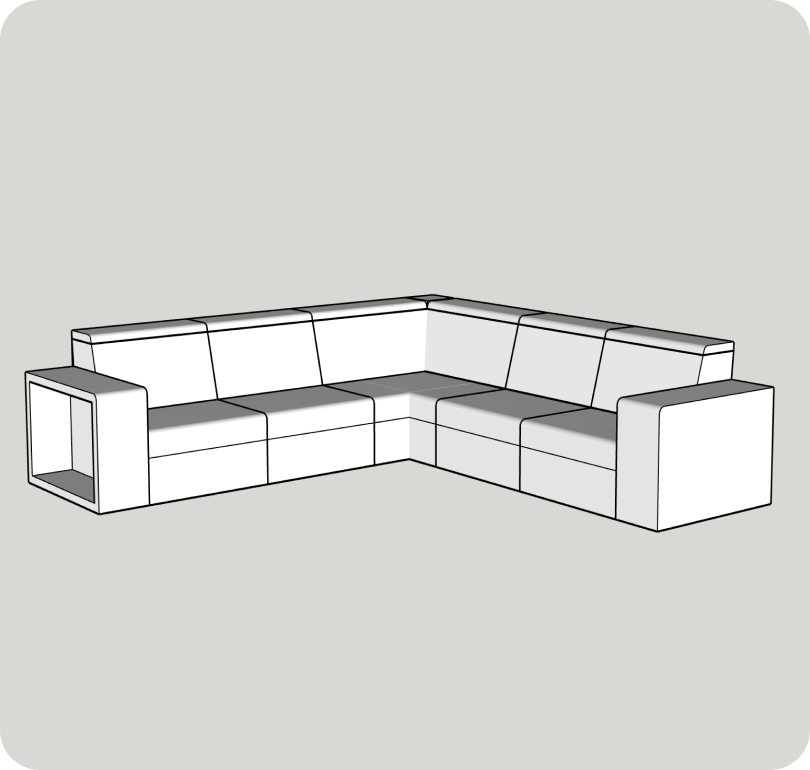 Croquis 3D d'un sofa modulaire en L
