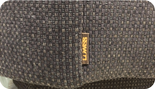 Close-ups of a LUWISS logo applied to a fabric