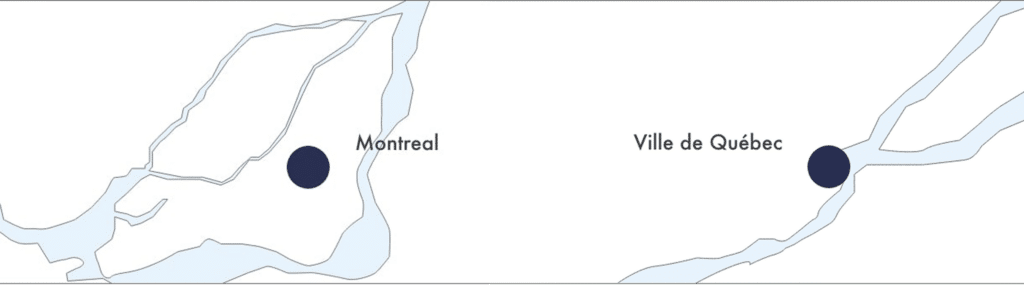 Croquis d'une carte de Montréal et de la ville de Québec